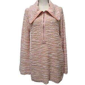 Soft Surroundings Dreamy Pink Marled Half-Zip Sweater Flare Sleeves Sz M Cozy‎